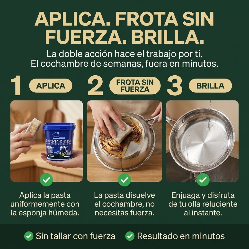Pasta Limpiadora Ollas Acero Inoxidable - Rescata tus ollas en minutos - pelumx - COCINA